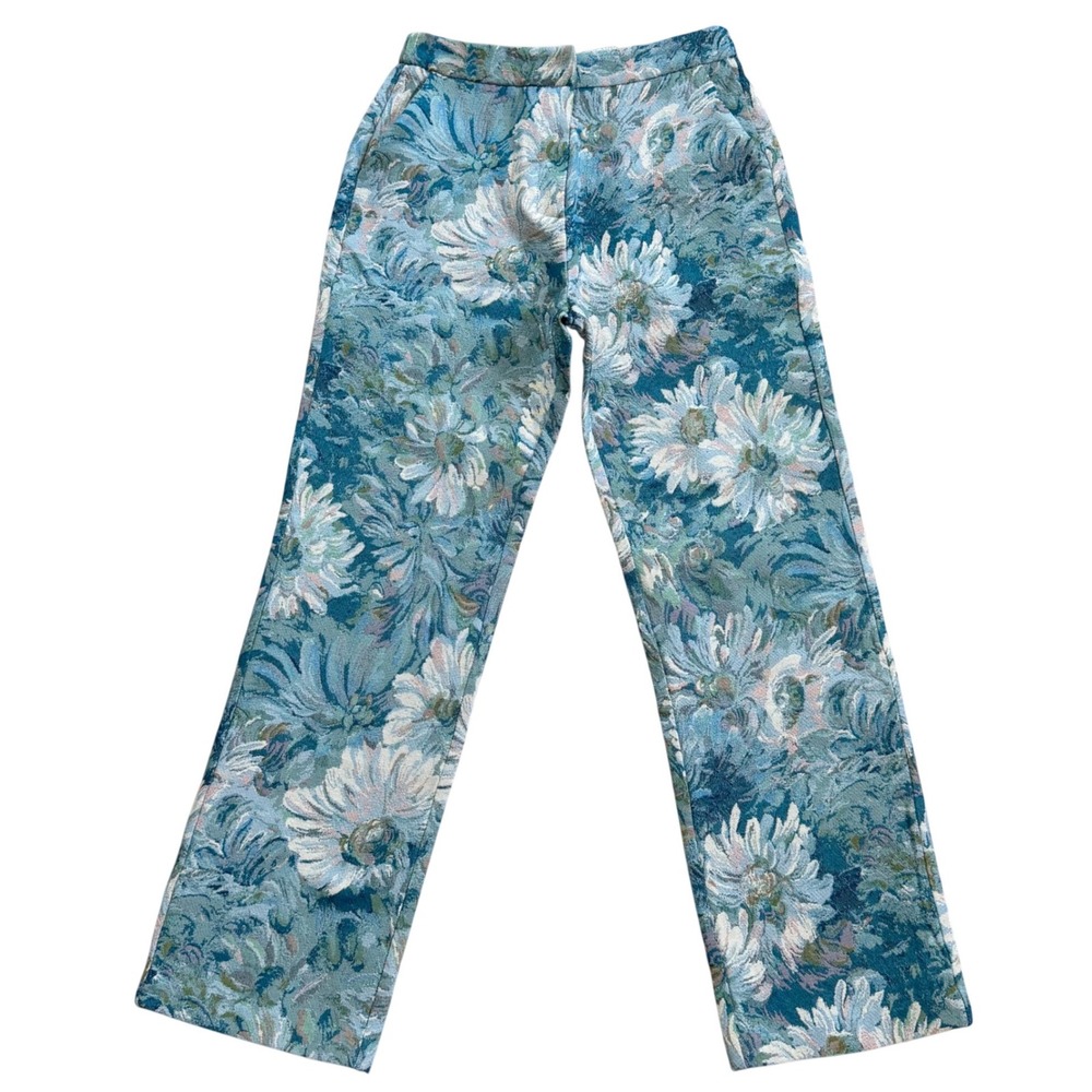 En Saison Cerulean Blue Blossom Floral Jacquard Trousers Size S NEW NWT